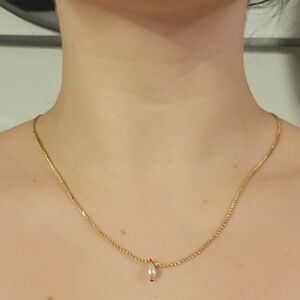Upcycled Gold Necklace with Pearl Pendant
